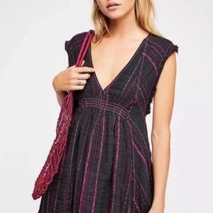 Free People Cactus Flower Black & Purple Striped Mini Dress | Size Small